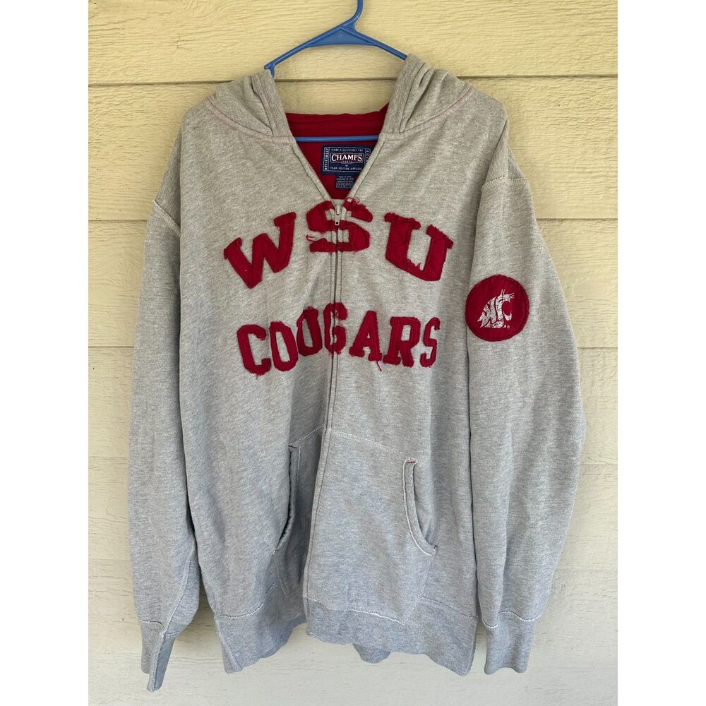 WSU Cougars Champs Team Edition Full Zip Fleece Hoodie Gray Crimson XL